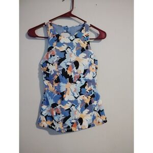 Athleta Maldives Floral High Neck Tankini Top - Blue, Black, Orange Size 32 B/C